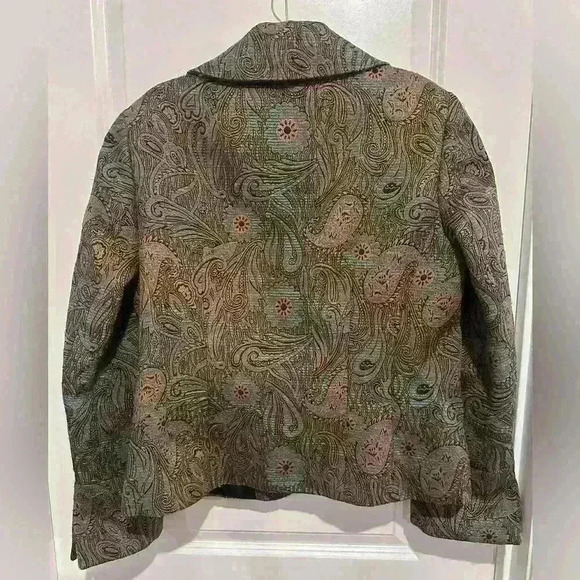 Peck & Peck Women’s Blazer Jacket Blue Flowers w Gold Accents Sz 14 - Picture 3 of 4